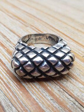 Dian Malouf DLM Sterling Silver Chunky Cross Hatch Statement Ring Size 6